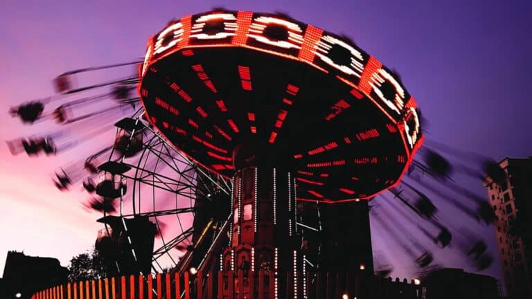 A carousel in a small amusement park