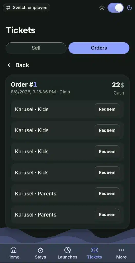 Tickets: redeeming by order number