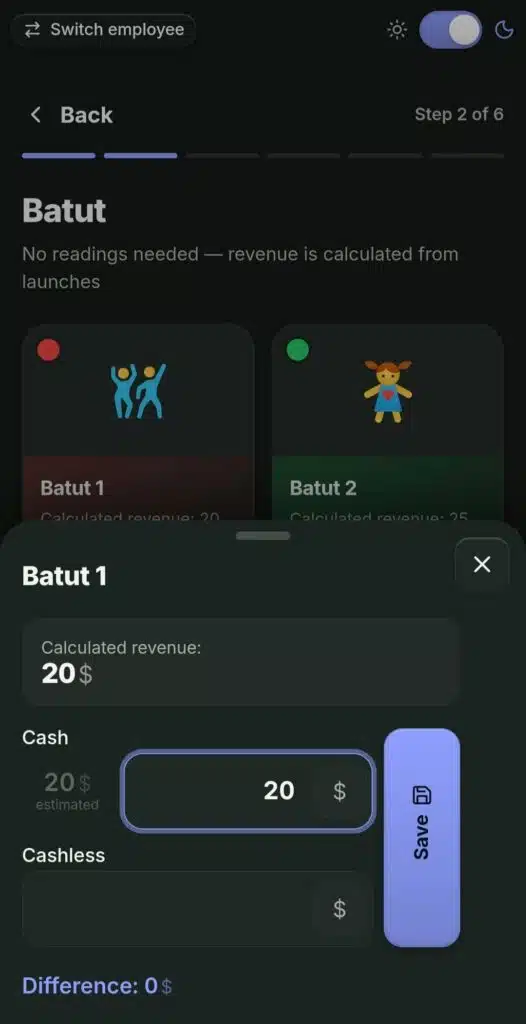 Results submission: cash and card per asset